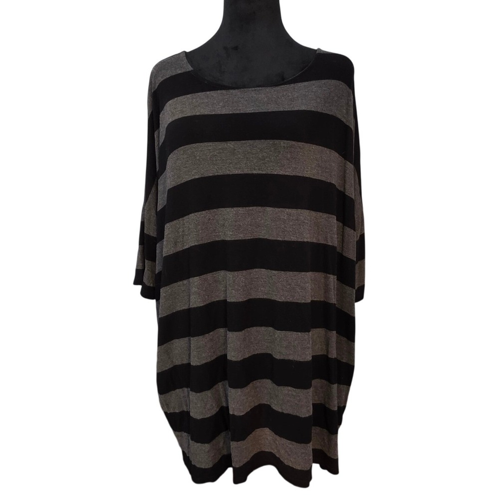 Zenana Premium Womens Striped Dolman Tunic Top Black Grey Size L